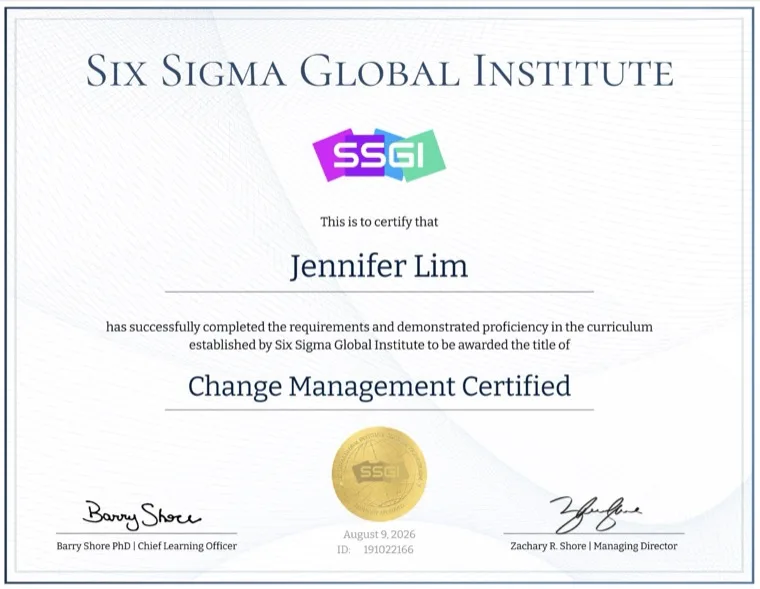 Change Management Certified — Six Sigma Global Institute, ID 191022166